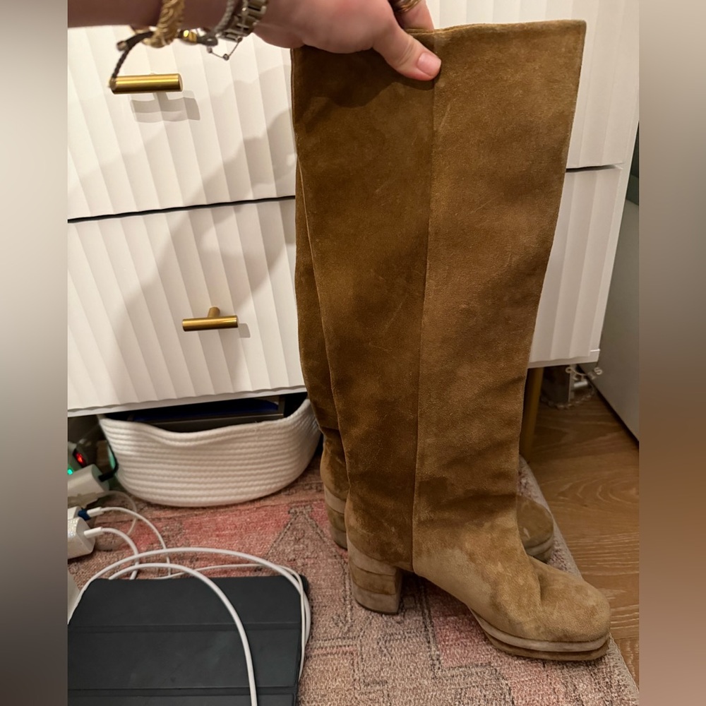 Tory Burch tan suede heeled knee boots - Picture 6 of 9